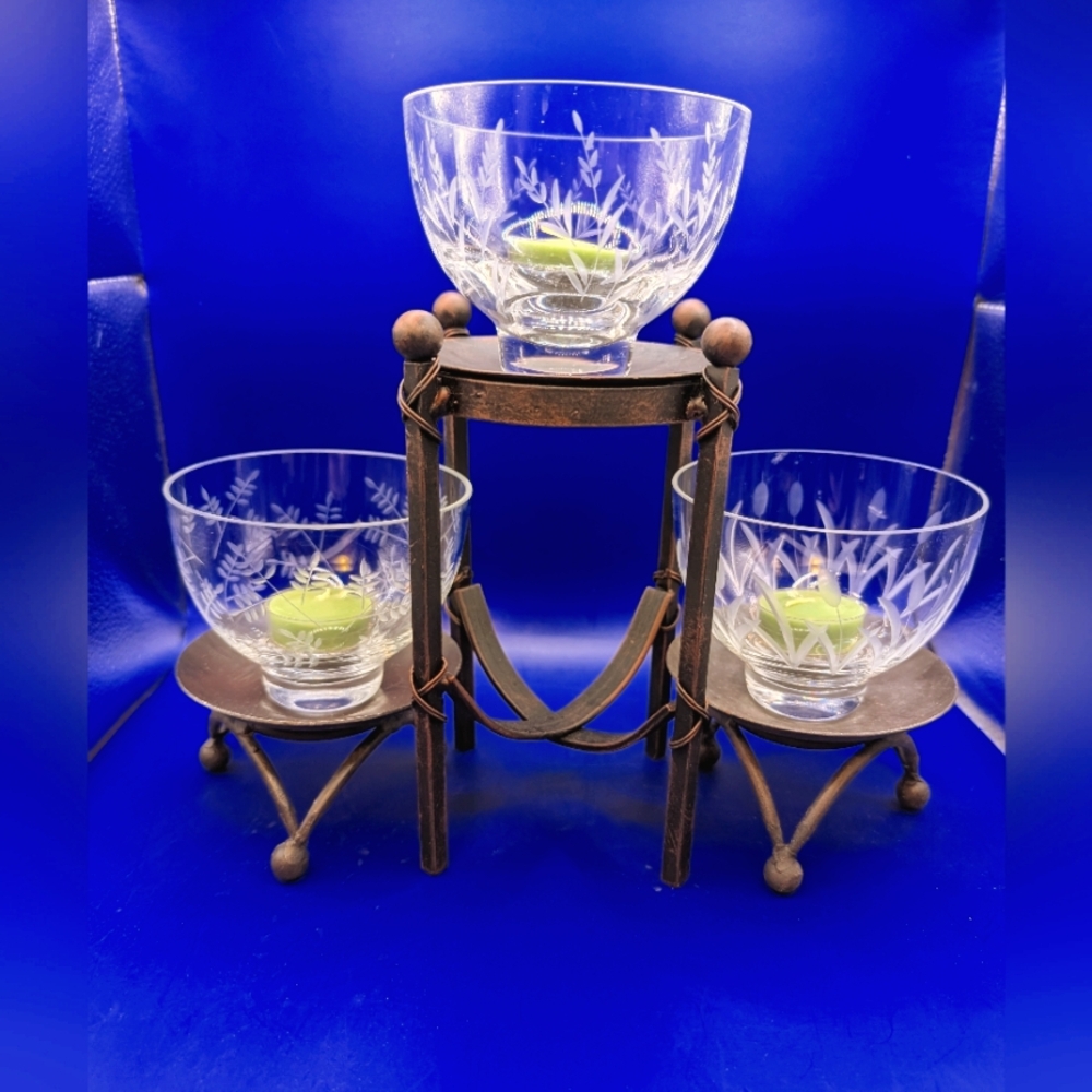 Shelf#1 Beautiful Etched Glass Candle Holder Set